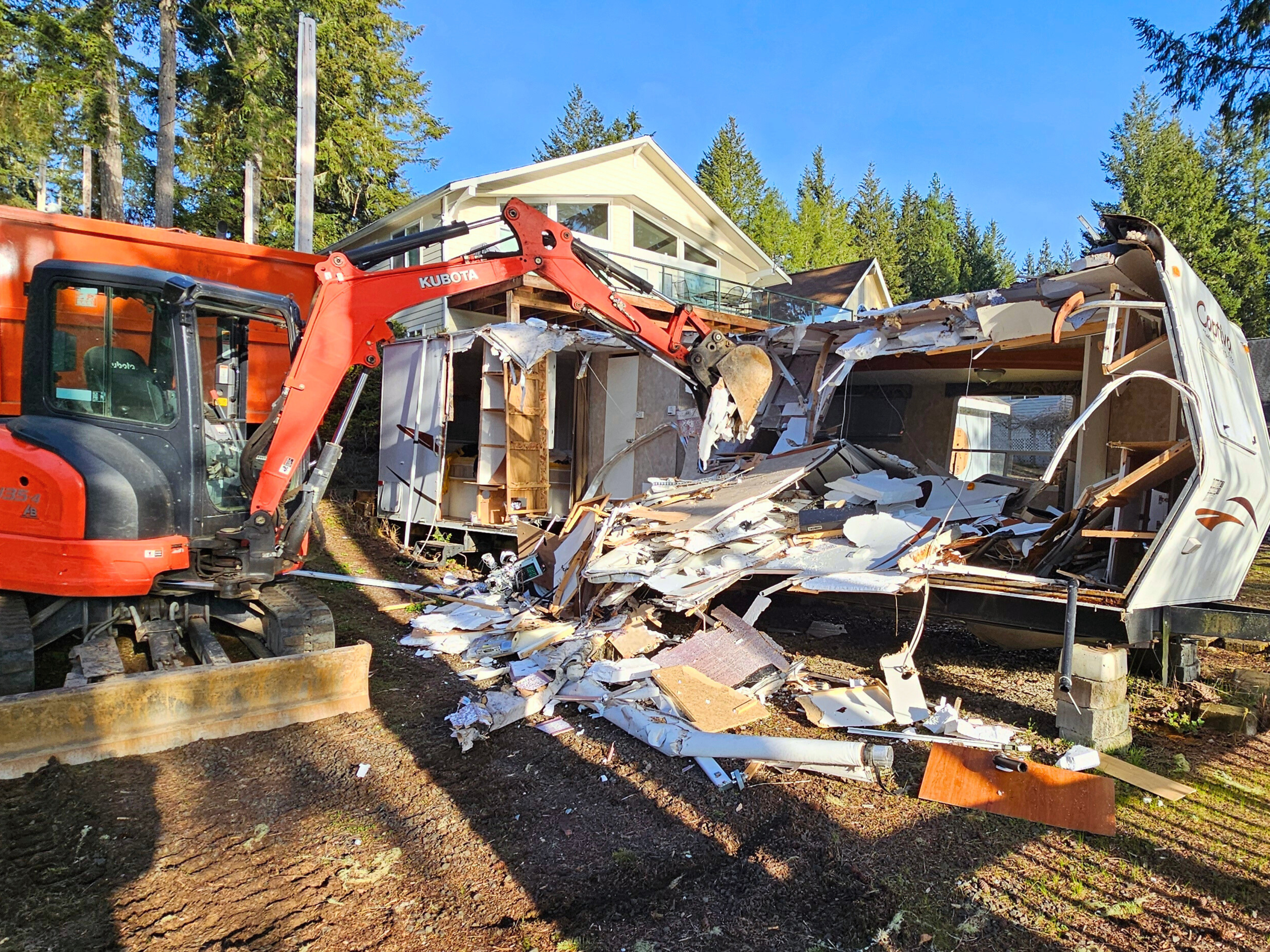 Trailer demolition in Tahuya